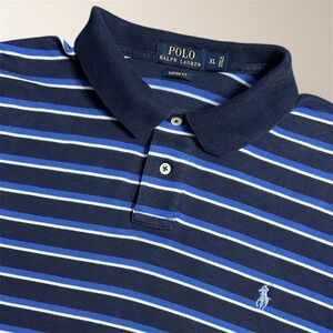 Polo Ralph Lauren Men's XL Blue White Stripe Cotton Polo Shirt Custom Fit Preppy